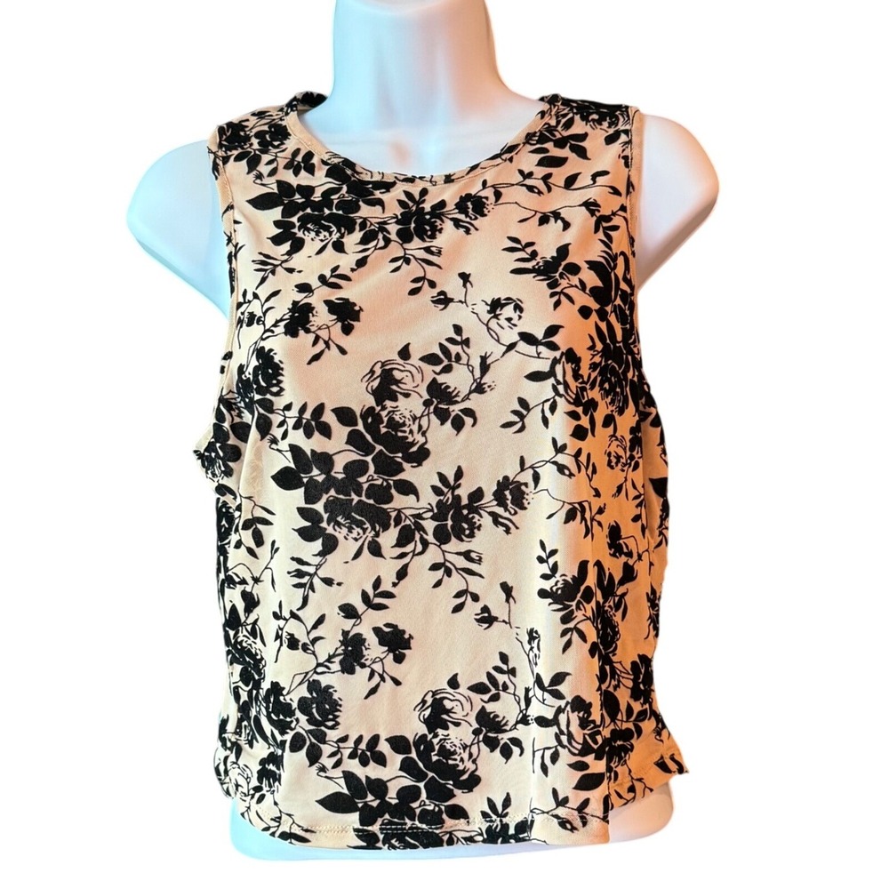SHEIN Sheer Sleeveless Floral Velvet Cropped Top Blouse Nude Black Size XLarge